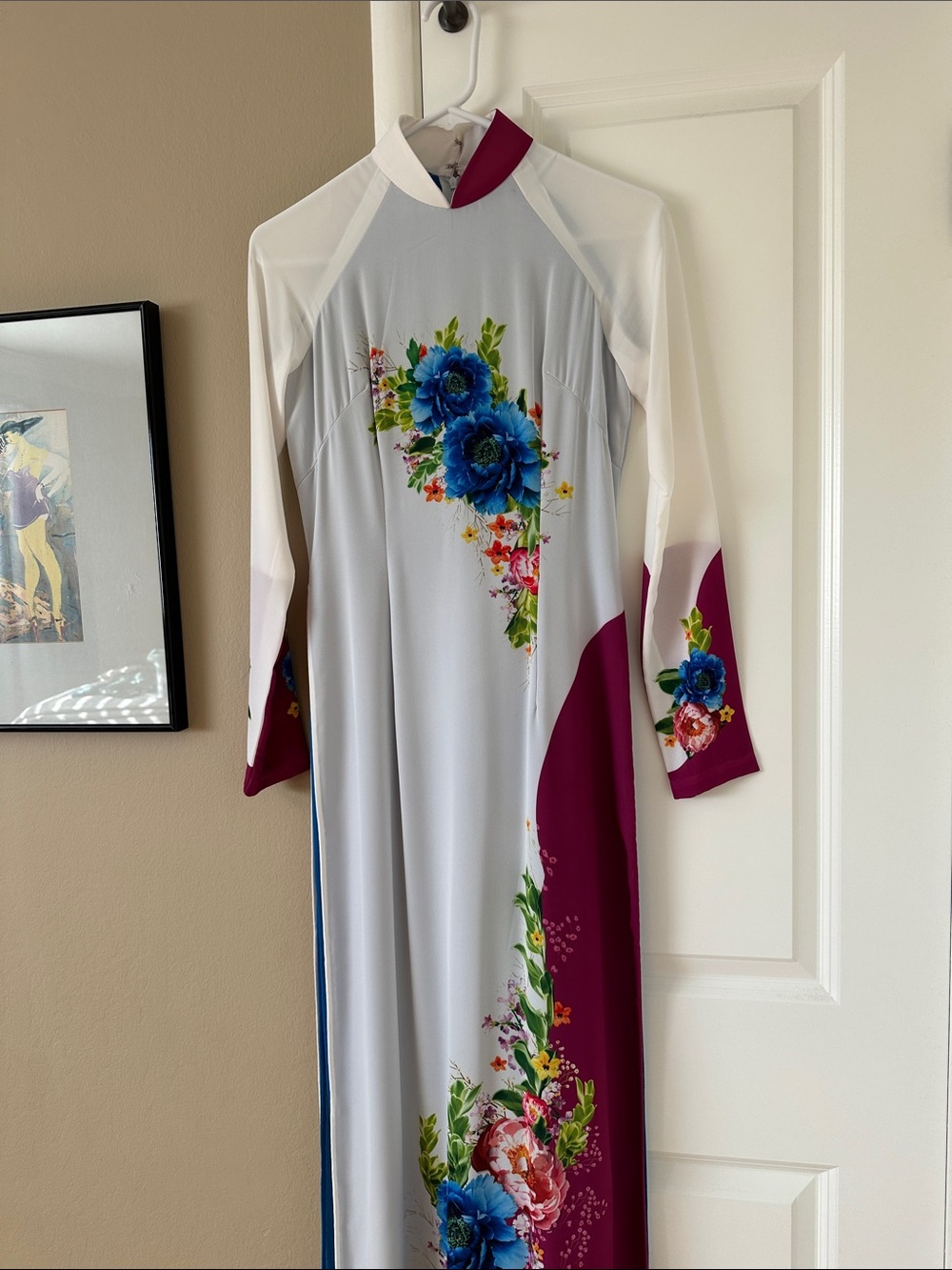 Vietnames Ao Dai (long Dress) with Blue & Burgundy Accents